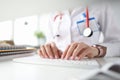 Doctor hands on white keyboard. Getting medical education