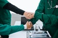 Doctor handshake and partnership in healthcare, medicine or trust for collaboration, unity or support.Team of medical experts Royalty Free Stock Photo