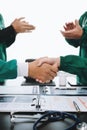 Doctor handshake and partnership in healthcare, medicine or trust for collaboration, unity or support.Team of medical experts Royalty Free Stock Photo