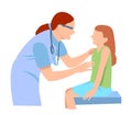 Doctor, health professional, physician in white scrubs examine a child with a stethoscope, listen to his heartbeat Pediatrician