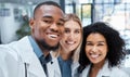 Doctor, healthcare and selfie with a medicine team of medical staff working together in a hospital or clinic. Health Royalty Free Stock Photo