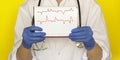 Doctor with heart cardiogram chart