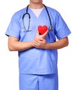 Doctor with heart expressing care, isolated