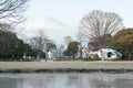 Doctor Heli in public park, Japan. Mount Fuji background