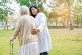 Doctor help and care Asian senior or elderly old lady woman use walker with strong health Royalty Free Stock Photo