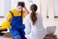 The doctor helping injured worker at construction site