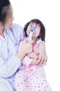 Doctor helps little girl to do inhalation Royalty Free Stock Photo