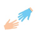 Doctor helps patient. Hands symbolizing a team or teamwork flat color icon for medicine