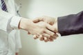 Doctor and her lawyer shaking hands , vintage Royalty Free Stock Photo