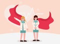 Doctor hero, female physician with coats and stethoscope and red cape Royalty Free Stock Photo