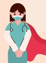 Doctor hero, female physician with mask and stethoscope medical Royalty Free Stock Photo