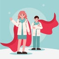 Doctor hero, physicians female and male practitioner with capes