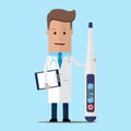 Doctor hold medical digital thermometer in hand. Healthcare concept. Vector illustration Royalty Free Stock Photo