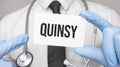 Doctor holding a card with quinsy, Medical concept