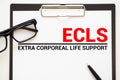 Doctor holding a card with text ECLS Extra Corporeal Life Support medical concept