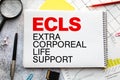 Doctor holding a card with text ECLS Extra Corporeal Life Support medical concept