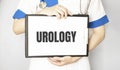 Doctor holding a card with Urology, Medical concept