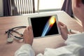 Doctor holding a digital tablet with x-ray of leg and pain on the knee Royalty Free Stock Photo