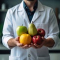 Doctor holding fresh fruit and vegetable, Healthy diet, Nutrition food as a prescription for good health. healthy eating Royalty Free Stock Photo