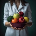 Doctor holding fresh fruit and vegetable, Healthy diet, Nutrition food as a prescription for good health. healthy eating Royalty Free Stock Photo