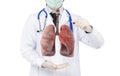 Doctor holding lung pneumonia cure disease COVID-19 Royalty Free Stock Photo