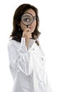 Doctor holding magnifier glass