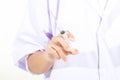 Doctor holding medical injection syringe and Medicine plastic va Royalty Free Stock Photo