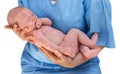 Doctor holding a newborn baby which is sick rubella