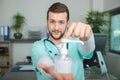 Doctor holding pump dispenser antibacterial handwash Royalty Free Stock Photo