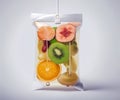 Doctor holding saline bag fruit. Fruits Serum. iv serum bag Royalty Free Stock Photo