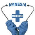 The doctor is holding a stethoscope, in the middle there is a text - AMNESIA Royalty Free Stock Photo