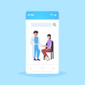 Doctor holding syringe giving injection vaccine shot to woman patient vaccination healthcare medicine concept smartphone