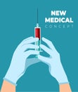 Doctor holding a syringe with an injection vector illustration. Prevention of virus diseases. COVID-19 Vaccination. Syringe with b Royalty Free Stock Photo