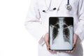 Doctor holding tablet computer with x ray film image