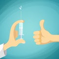 Doctor holds in a hand syringe with injection. Stock illu