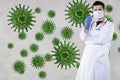 Doctor holds a syringe in his hand filled with red liquid, concept of blood sampling or vaccine Royalty Free Stock Photo