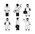 Doctor icon, paramedic stick figure, medical worker pictogram isolated