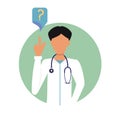 Doctor icon with thumbs up and familiar question, illustration for medical facilities, hospitals