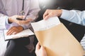 Doctor informing patient`s of diagnosis medical record from paper in hospital