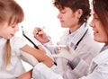 Doctor inject inoculation to child. Royalty Free Stock Photo