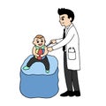 Doctor inject vaccine to baby, vector design illustration hand drawn
