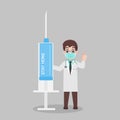 Doctor with injection needle character for vaccinate