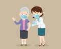 Doctor injection vaccine for elderly woman with mask