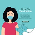 Doctor injects the vaccine against the woman patient. vector illustration