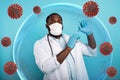 Doctor inside a glass sphere found a solution to protect himself against covid19 coronaviruses.