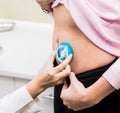 Doctor install patient insulin catheter for a simple injection of insulin. Royalty Free Stock Photo