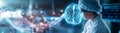 Doctor interacting with digital brain hologram neuroscience and artificial intelligence concept Royalty Free Stock Photo