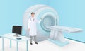Doctor invites patient to body brain scan of MRI machine Royalty Free Stock Photo