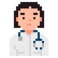Doctor isolated on white background. Woman physician pixel game style illustration. Medic vector pixel art design. funny Royalty Free Stock Photo