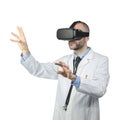 Doctor isolated on white wearing glasses for virtual reality